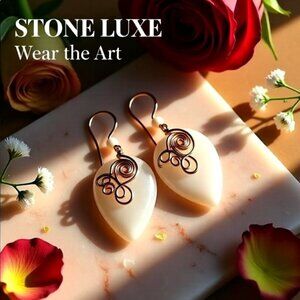 Southwestern Femme! Copper Wrapped White Stone Teardrop Earrings Handmade + OOAK